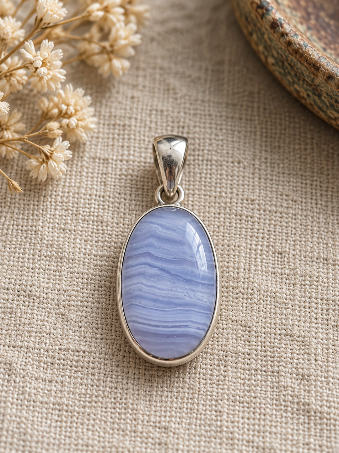 Blue Lace Agate Sterling Silver Pendant