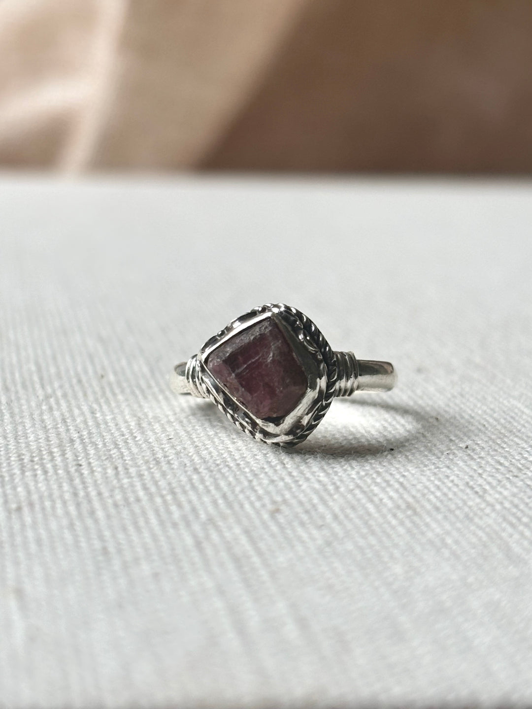 Handmade Raw Garnet Sterling Silver Ring – Size O