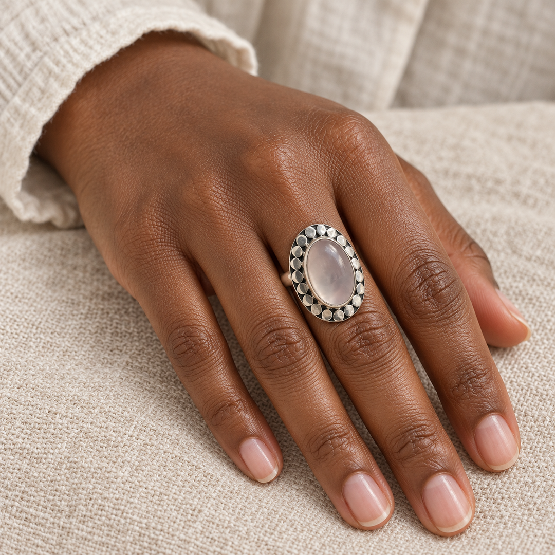 Rose Quartz Sterling Silver Pebble Ring