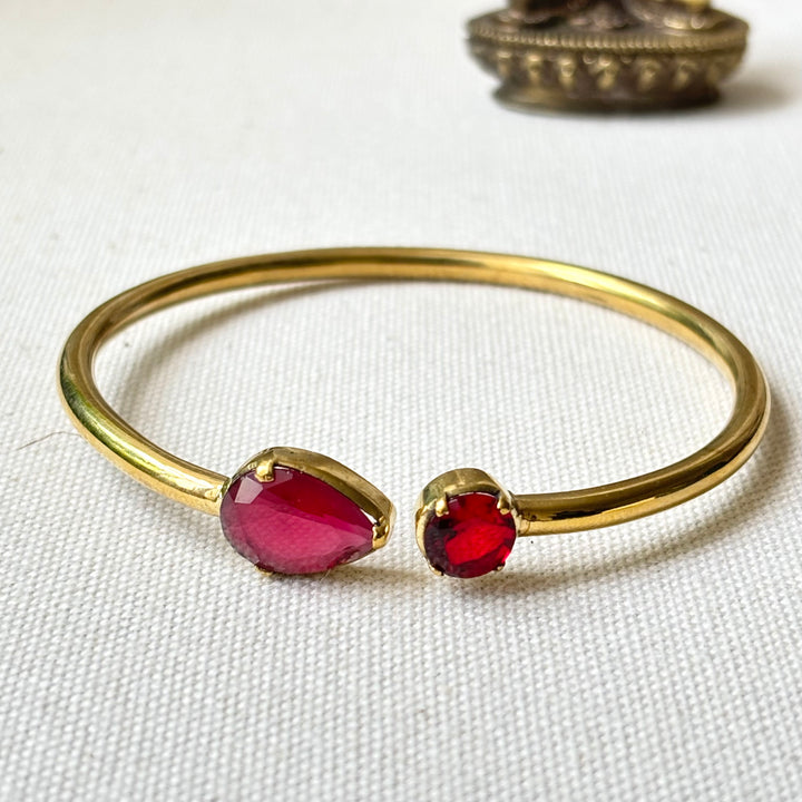 Handmade Panchadhatu Zirconia Open Bangle – 6.2cm