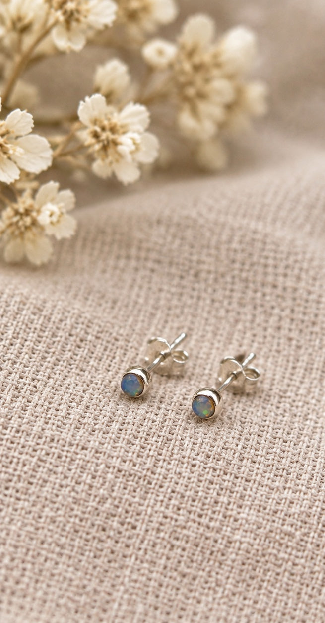 Tiny Ethiopian Opal Sterling Silver Stud Earrings