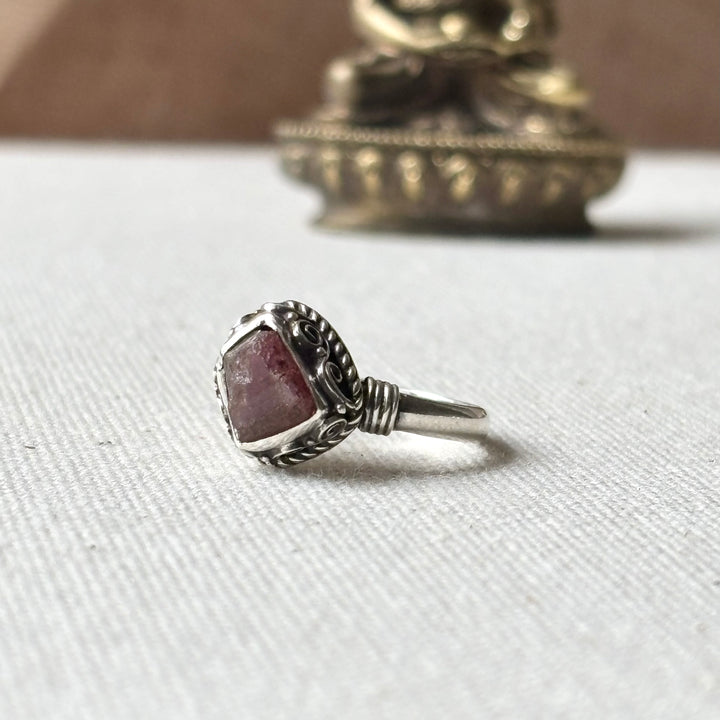 Handmade Raw Garnet Sterling Silver Ring – Size O