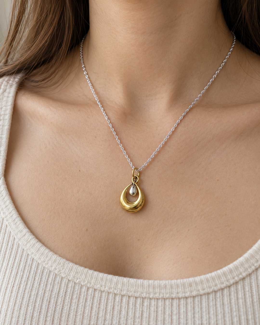 Handmade Brass and Sterling Silver Teardrop Necklace