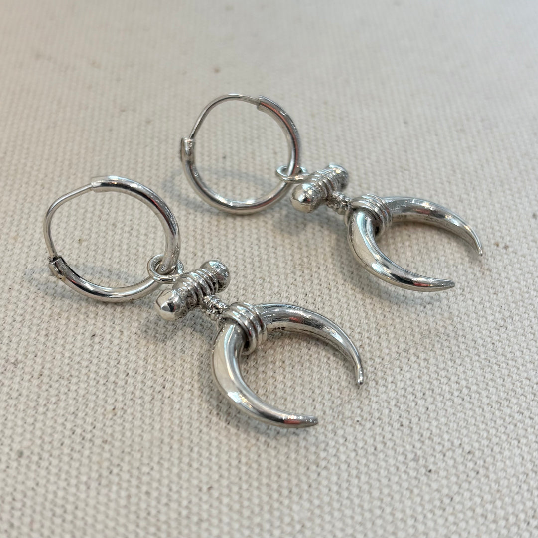 Silver Crescent Charm Hoops
