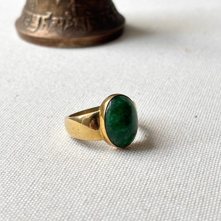 Handmade Green Aventurine Panchadhatu Ring – Size S