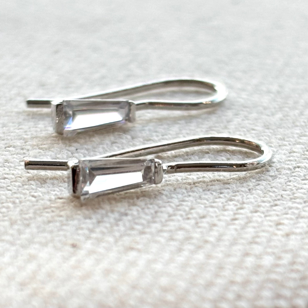 Dainty baguette crystal sterling silver earring