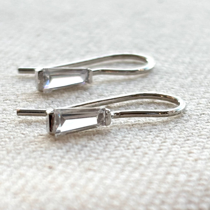Dainty baguette crystal sterling silver earring