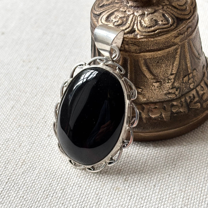 Black Onyx Sterling Silver Oval Pendant