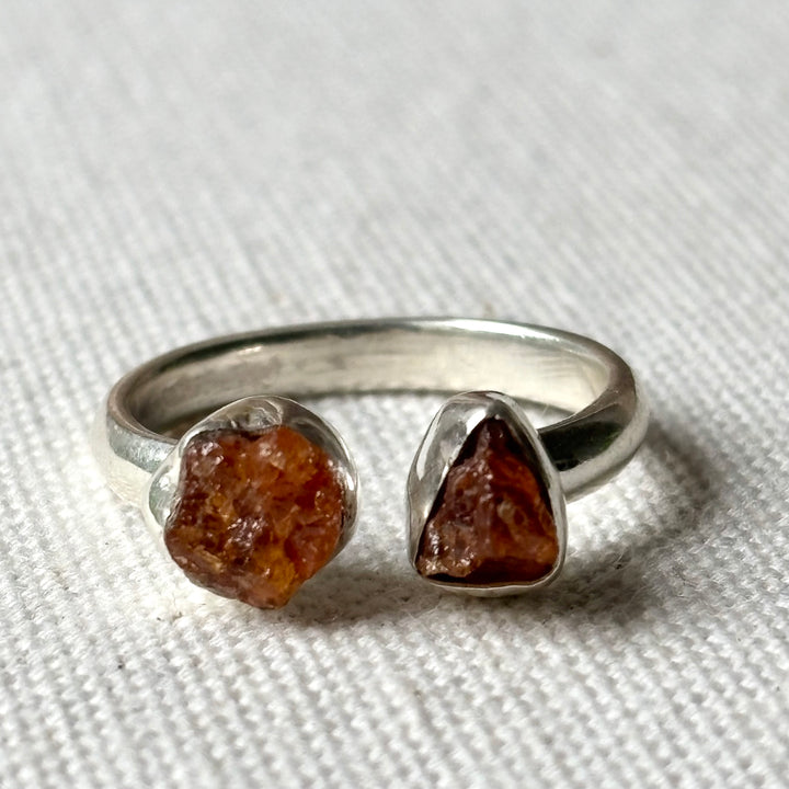 Handmade Raw Orange Garnet Sterling Silver Ring – Size Q
