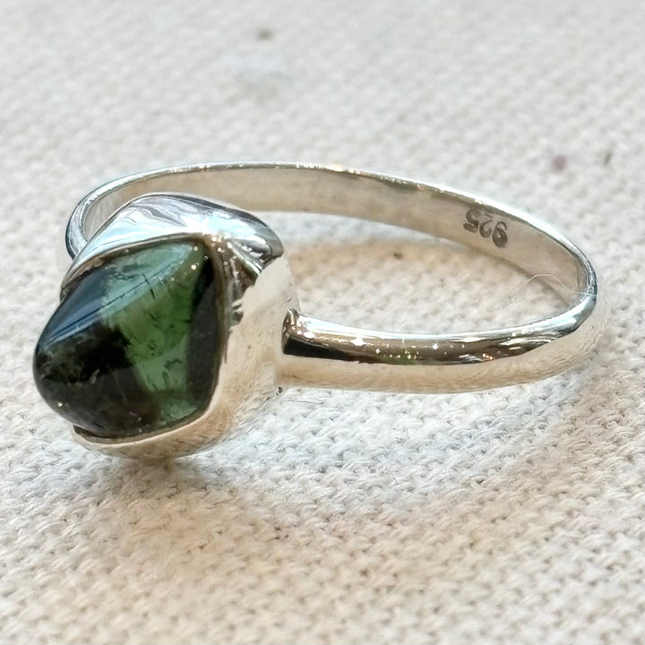 Green Tourmaline Silver Ring – Size P