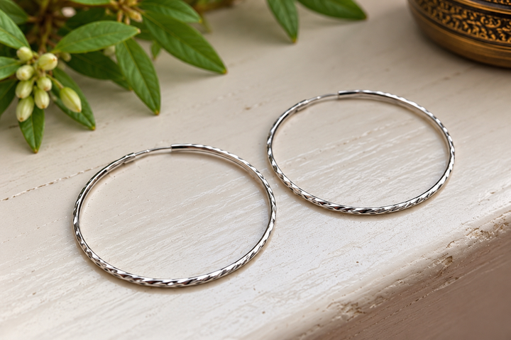 Sterling Silver Twisted Hoop Earrings – 5cm