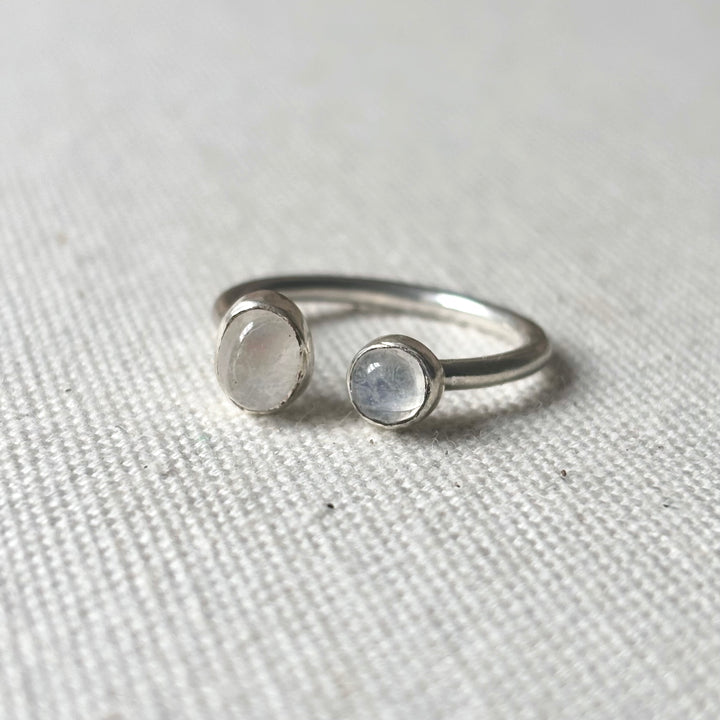 Moonstone Double Stone Sterling Silver Ring – Size M