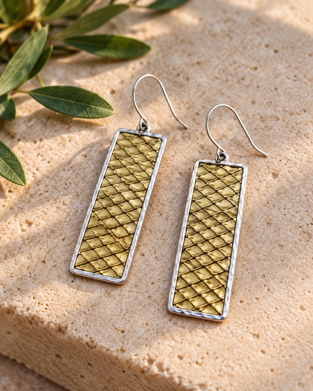 Handmade Sterling Silver & Brass Textured Drop Earrings