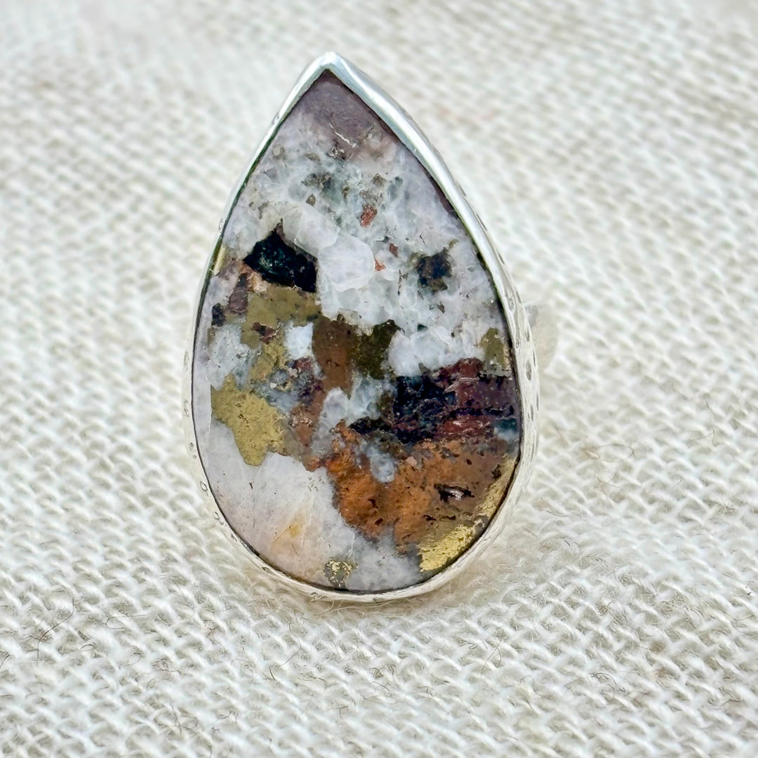 Golden Pyrite in Quartz Statement Ring