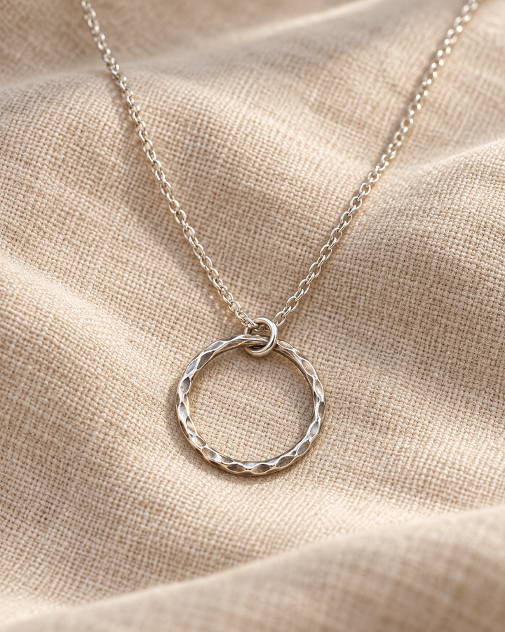 Handmade Solid Sterling Silver Hammered Circle Necklace