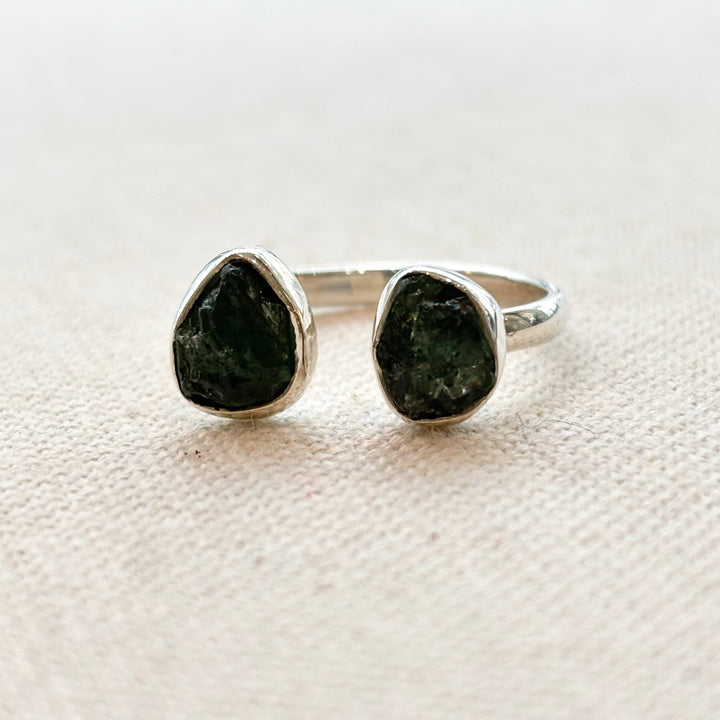 Sterling Silver Raw Green Tourmaline Ring – Size R