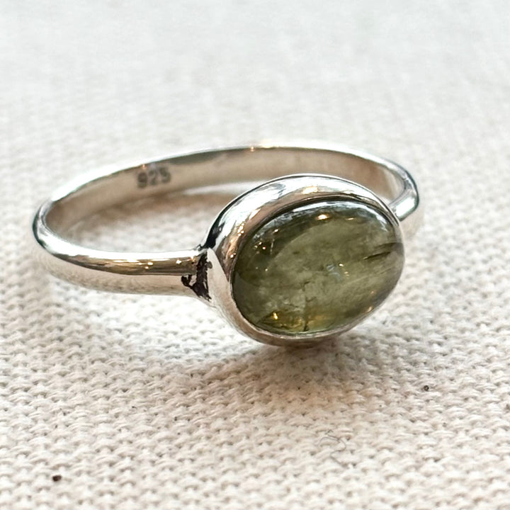 Green Tourmaline Cabochon Ring – Sterling Silver