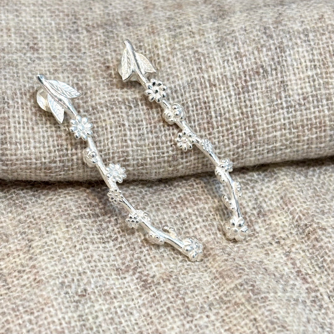 Silver Floral Vine Drop Earrings 45mm