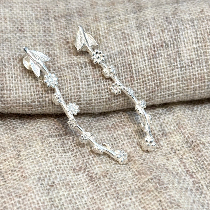 Silver Floral Vine Drop Earrings 45mm