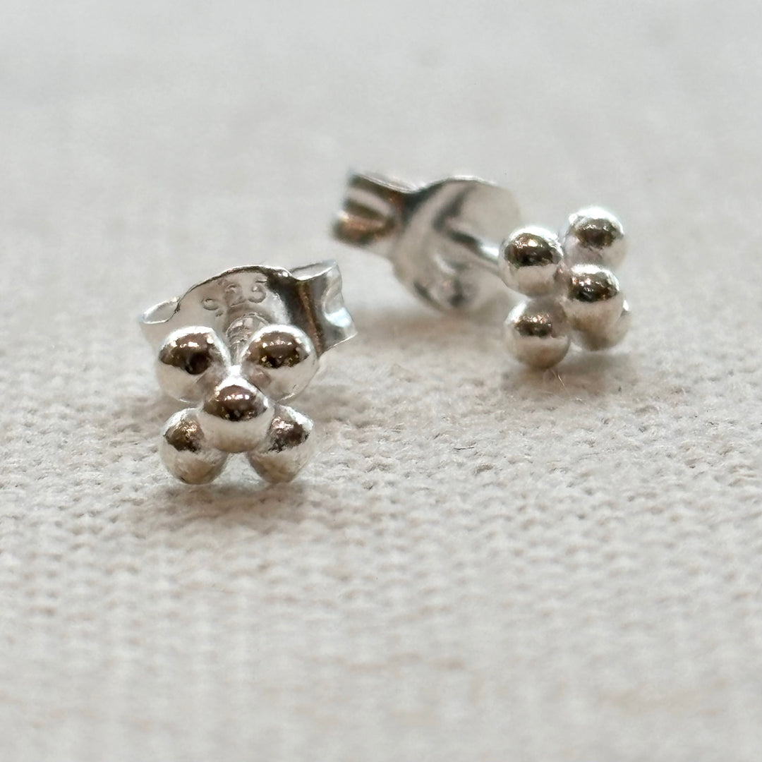 Sterling silver tiny bead cluster stud earrings