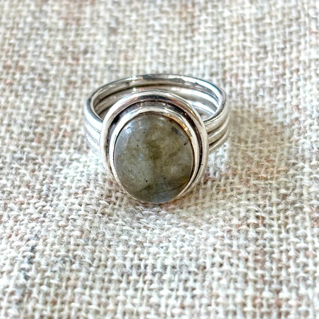 Silver Labradorite Triple Band Ring