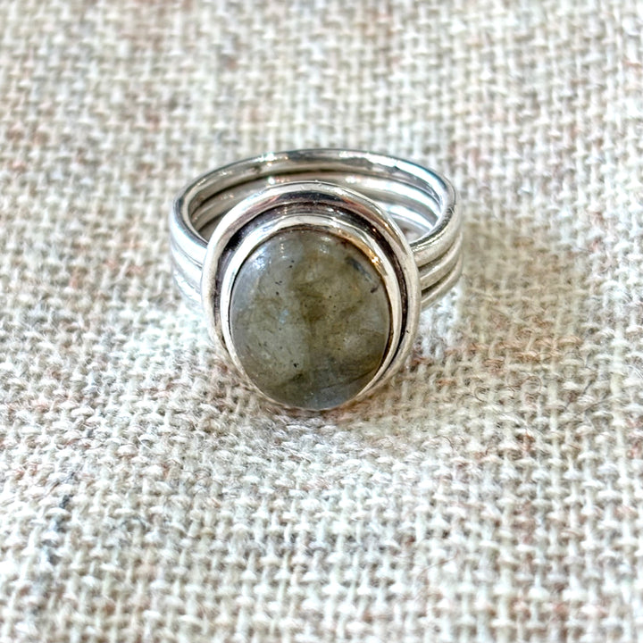 Silver Labradorite Triple Band Ring