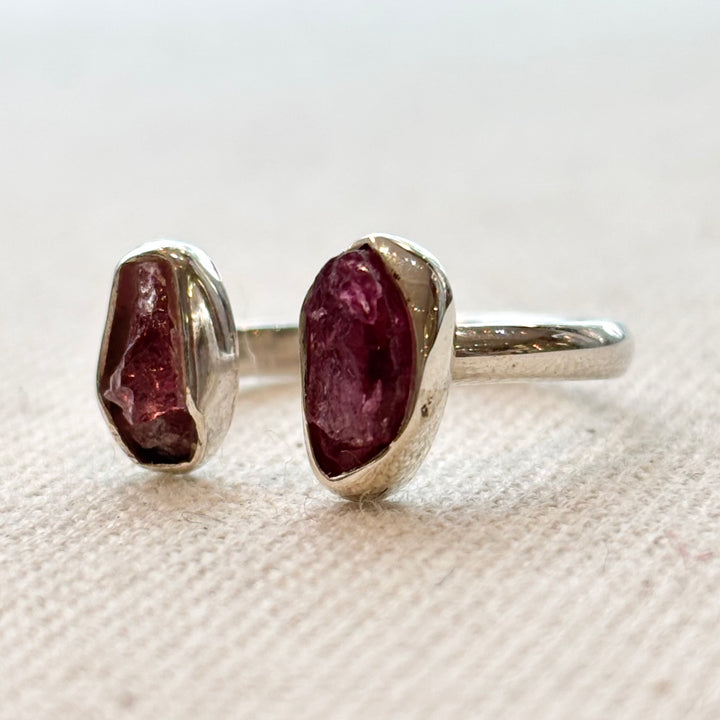 Raw Pink Tourmaline Silver Ring – Size O