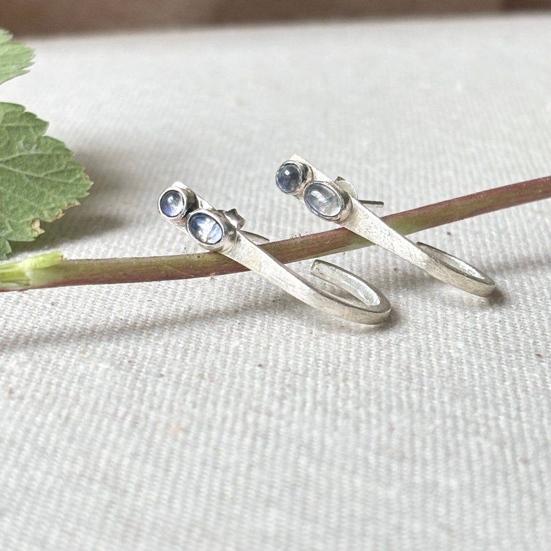 Handmade Labradorite Silver Open Hoop Stud Earrings