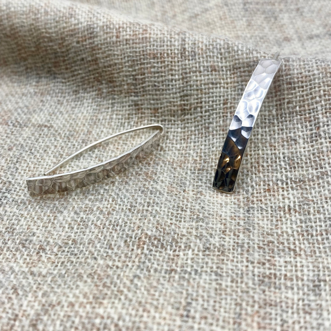 Hand Hammered Silver Bar Earrings