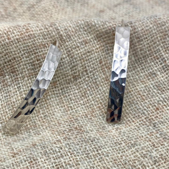 Hand Hammered Silver Bar Earrings
