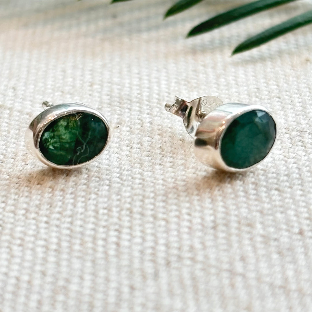 Sterling Silver Emerald Stud Earrings