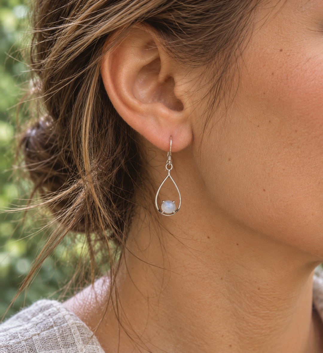 Sterling Silver Moonstone Open Teardrop Earrings