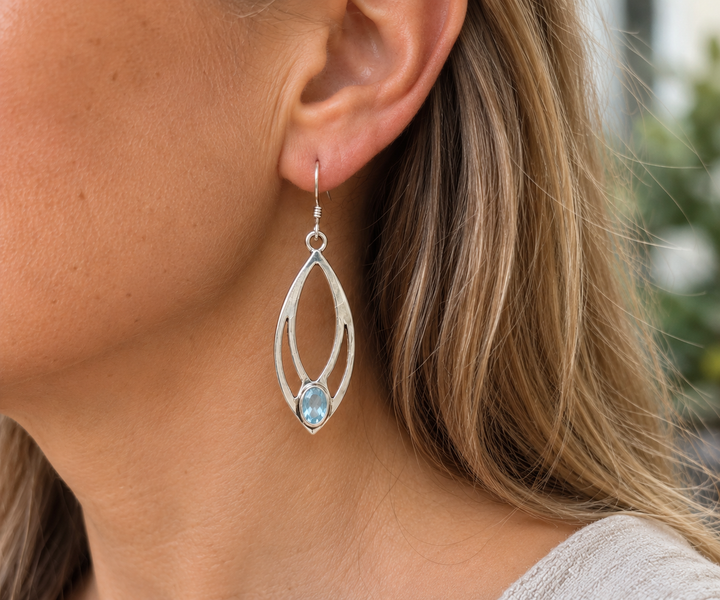 Sterling Silver Open Teardrop Blue Topaz Earrings