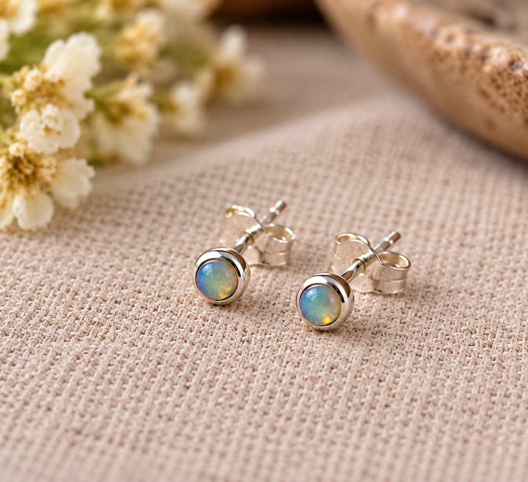 Tiny Ethiopian Opal Sterling Silver Stud Earrings