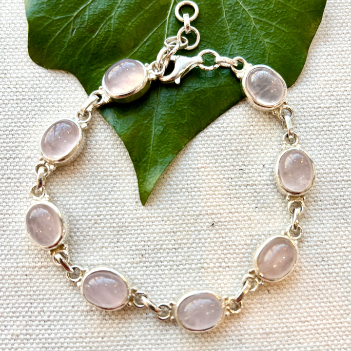 Rose Quartz Oval Bracelet in Sterling Silver