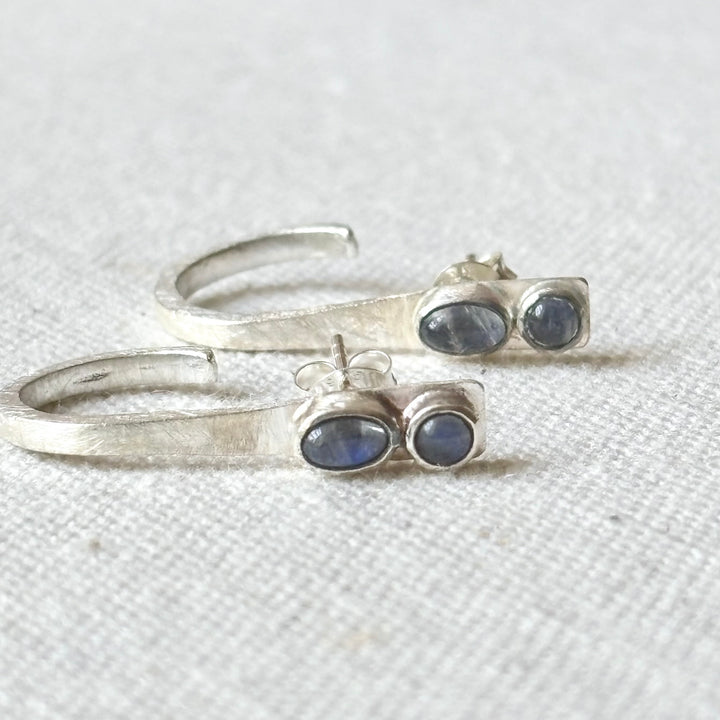 Handmade Labradorite Silver Open Hoop Stud Earrings