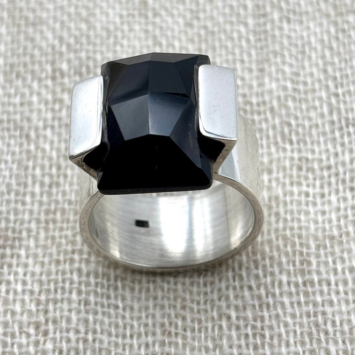 Bold Black Onyx Statement Ring in Sterling Silver (Size R)