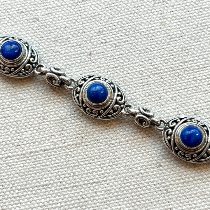 Lapis Lazuli Sterling Silver Scroll Link Bracelet