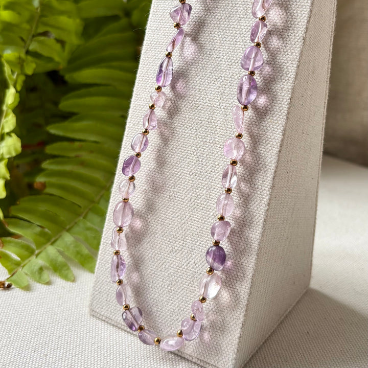 Handmade Amethyst Bead Necklace – 16–18 Inches