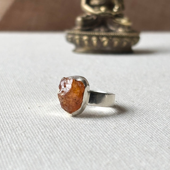 Raw Orange Garnet Sterling Silver Ring –  Size P