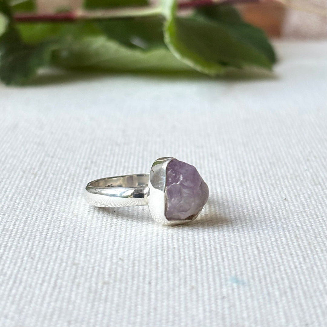 Raw Amethyst Sterling Silver Ring – Size P