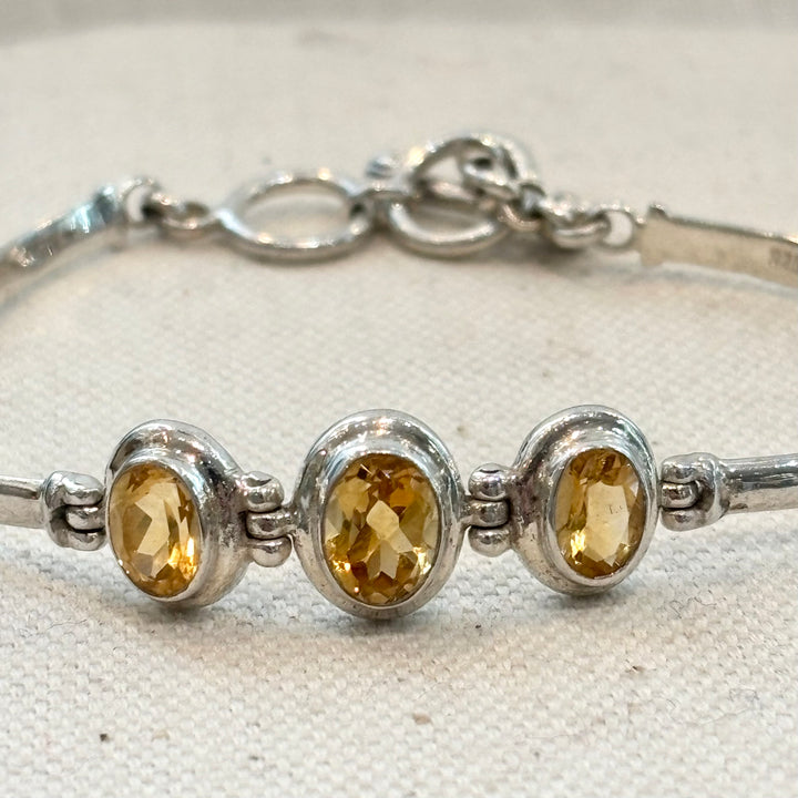 Citrine Triple Stone Bracelet in Sterling Silver