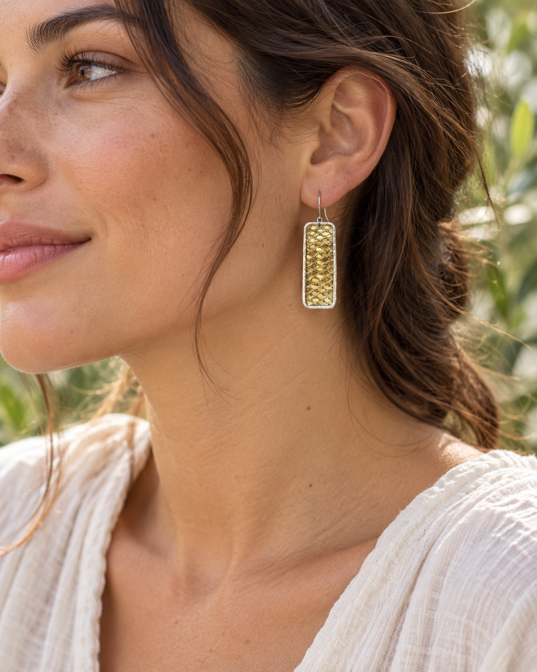 Handmade Sterling Silver & Brass Textured Drop Earrings