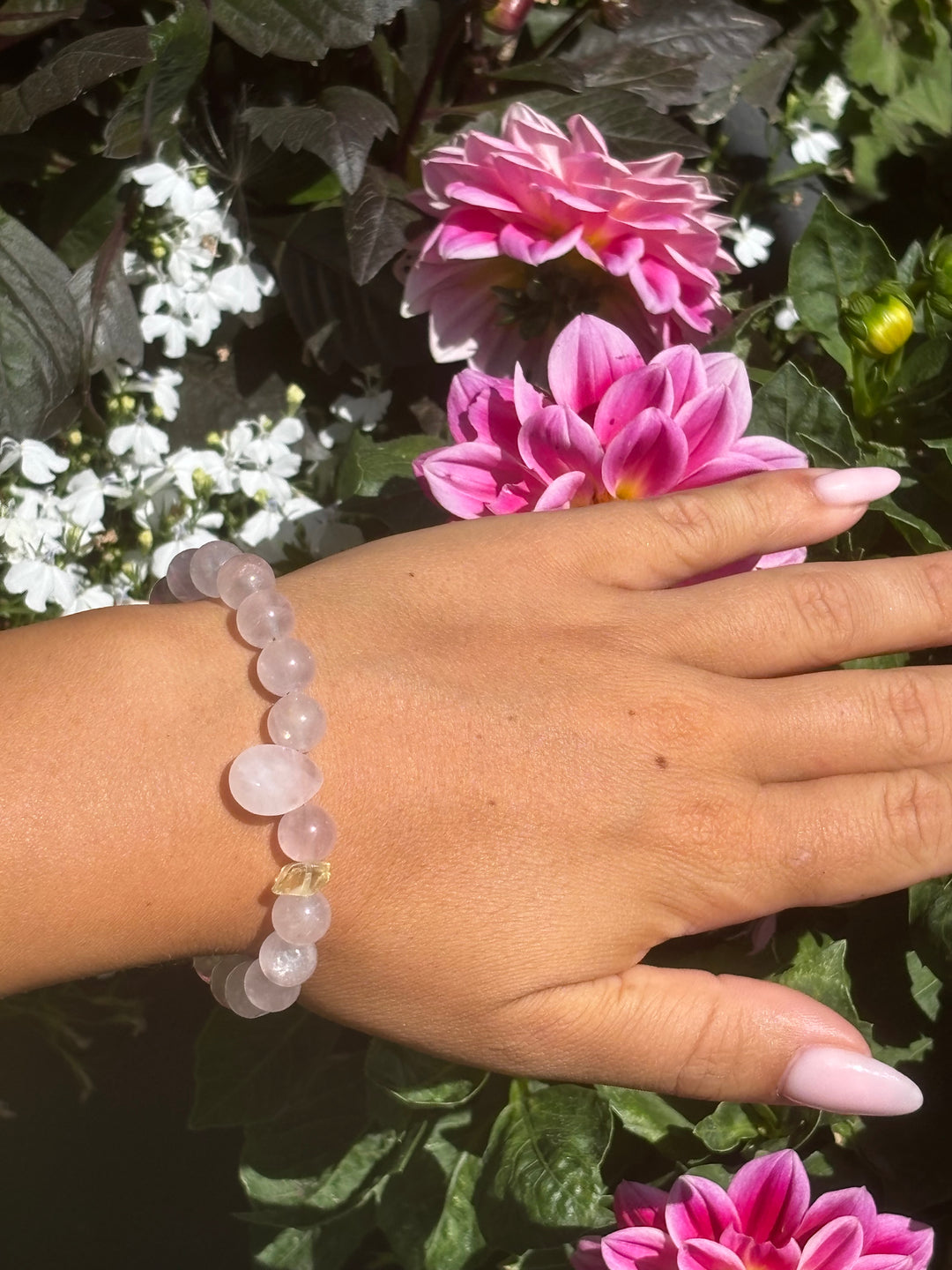 Rose Quartz Bracelet with Citrine Accent