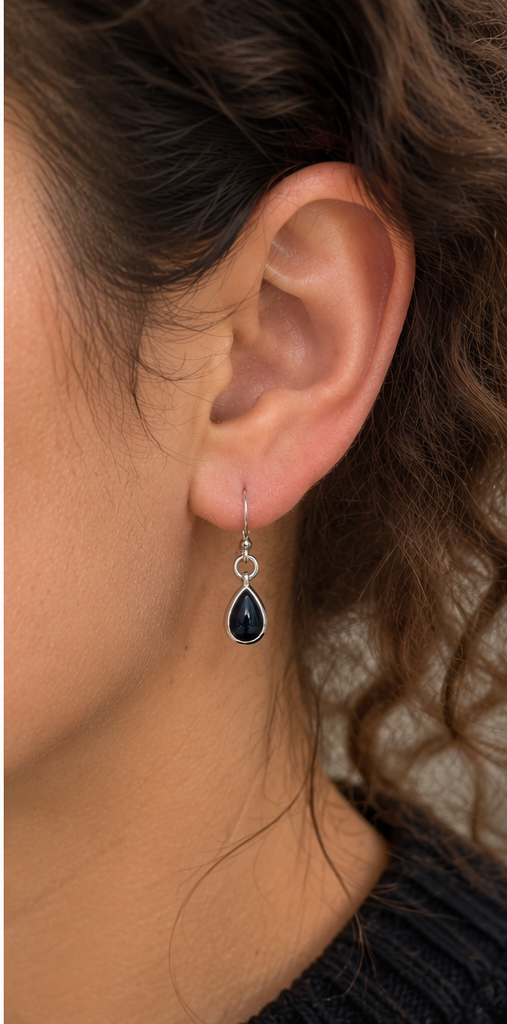 Black Onyx Teardrop Sterling Silver Earrings