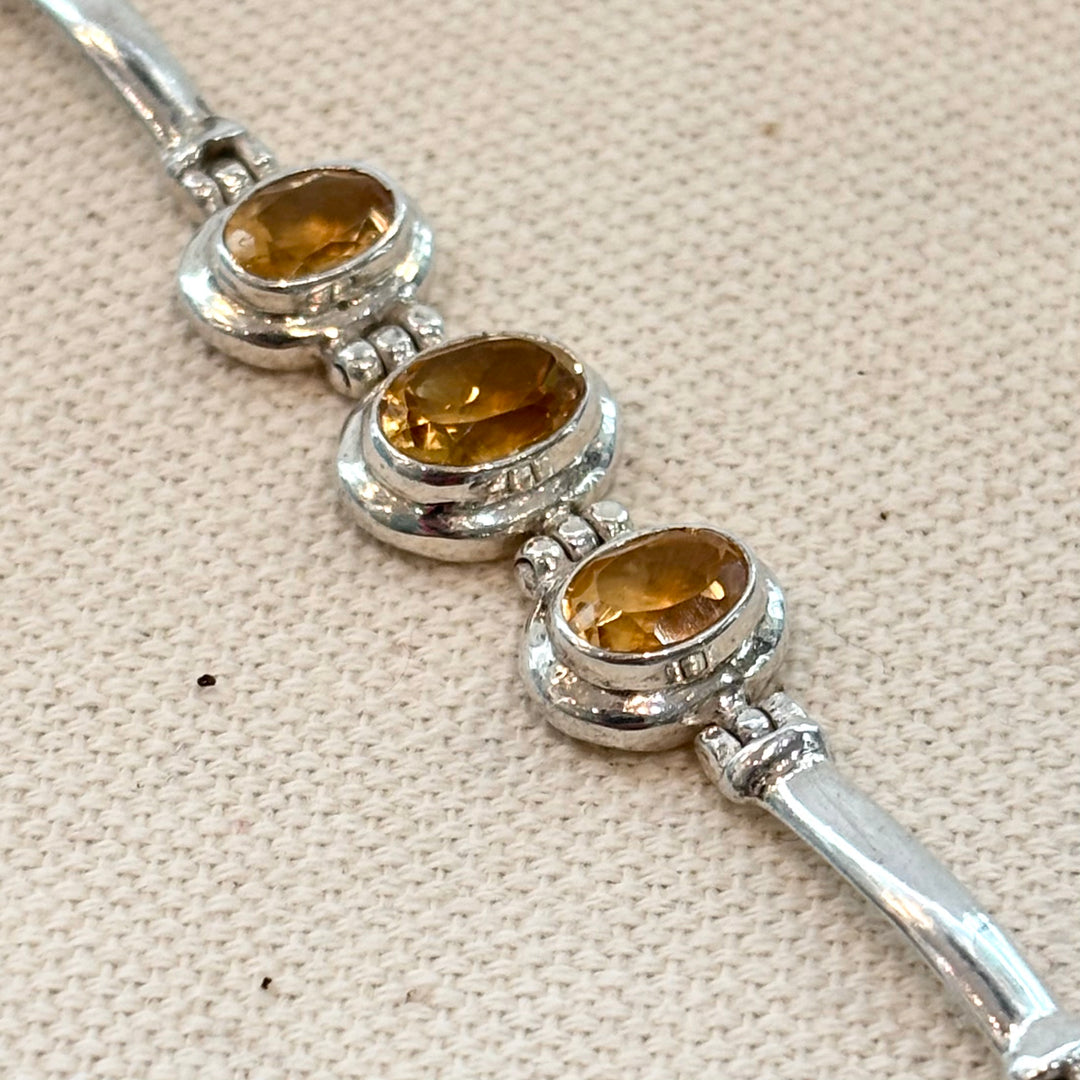 Citrine Triple Stone Bracelet in Sterling Silver