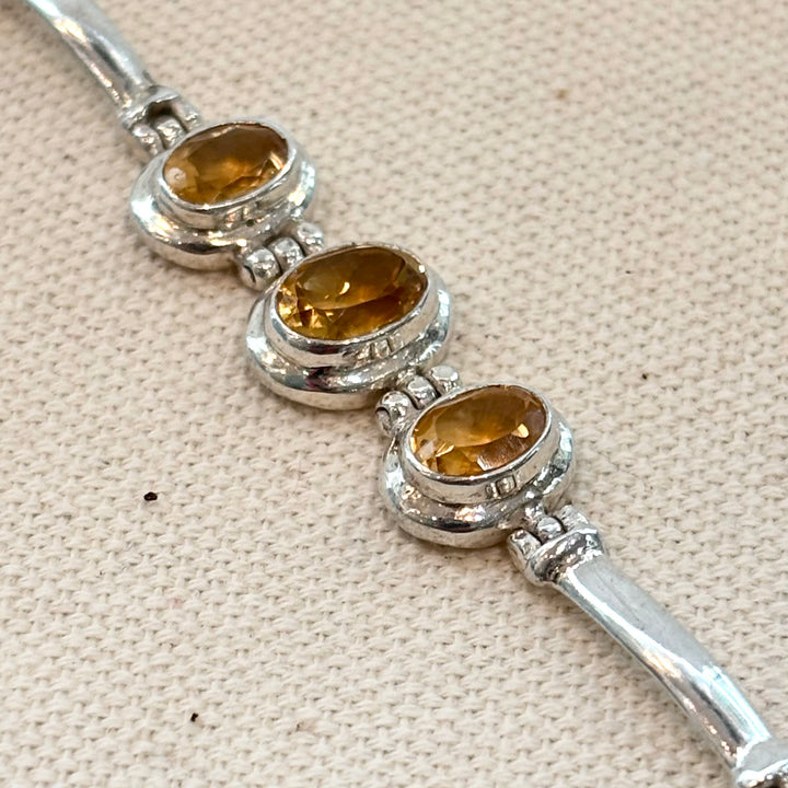 Citrine Triple Stone Bracelet in Sterling Silver