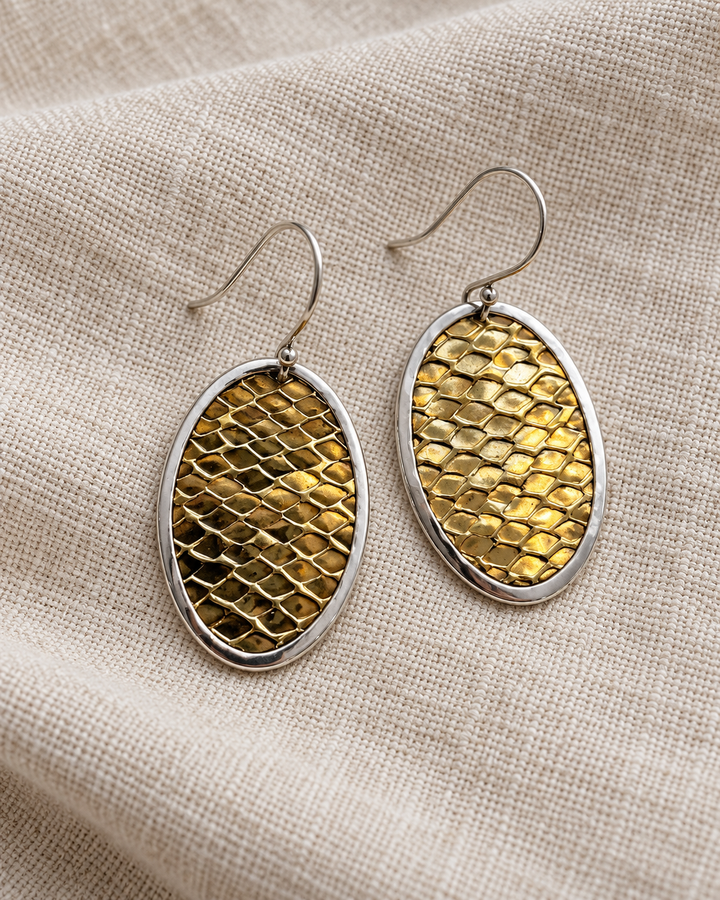 Handmade Sterling Silver & Brass Textured Drop Earrings