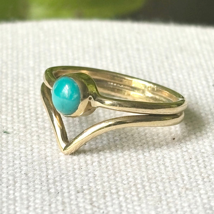 Turquoise Chevron Ring in Panchadhatu – Handmade – Size P