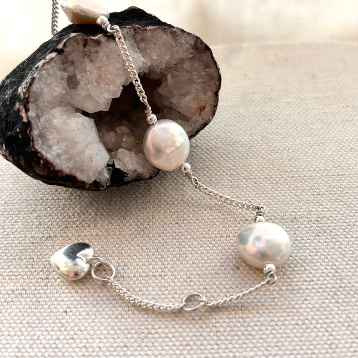 Baroque Pearl Sterling Silver Bracelet with Heart Charm